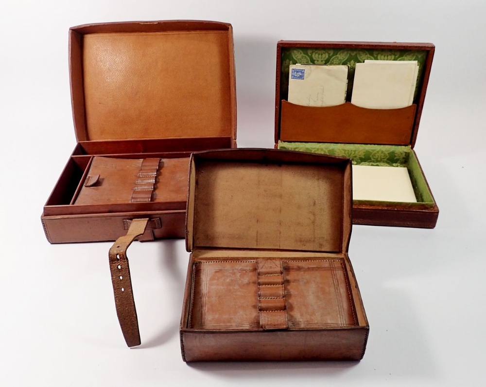 Three Edwardian leather stationary/correspondence boxes - Image 2 of 2