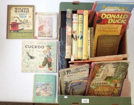 A box of vintage children's books including Donald Duck, The Rubaiyat of a Persian kitten, Alice