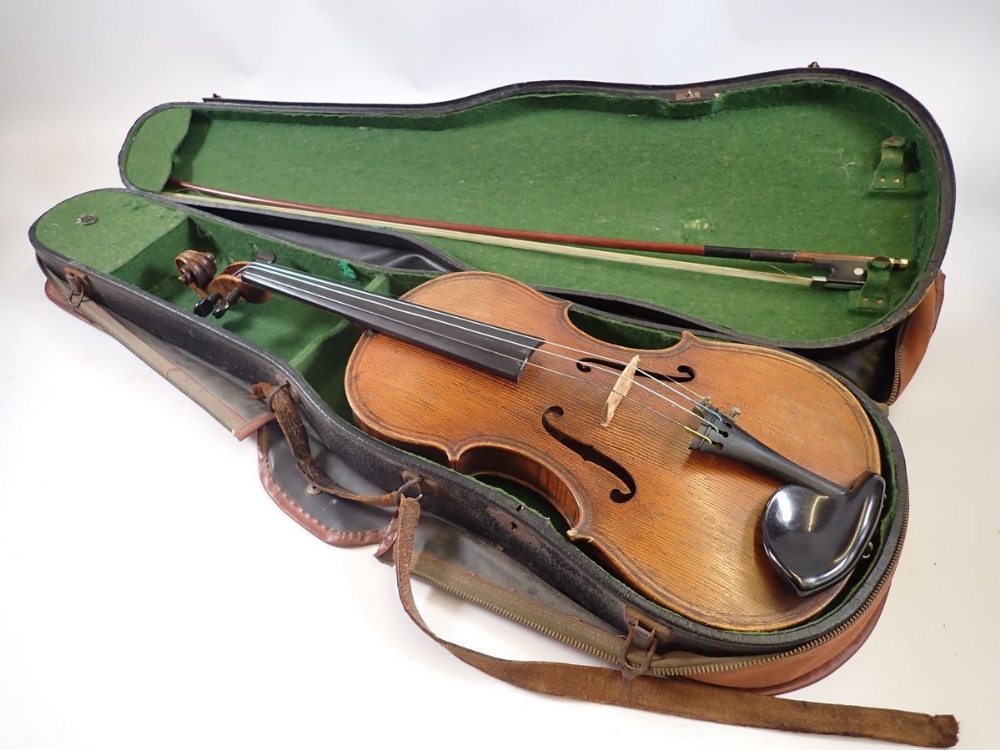 A 19th century Bohemian petite viola, 14 1/4" back and bow, cased - Image 13 of 14