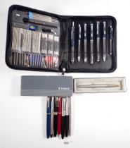 A group of Parker pens including '45', '61', 'Slimfold' etc. plus an Art cased pen and pencil set (