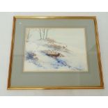 Beresford Hill - watercolour fox and pheasants in the snow, 37 x 51cm
