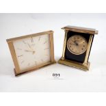 A Swiza 8 day vintage clock with alarm in gilt case plus an Oris 8 day gilt bedside clock with alarm