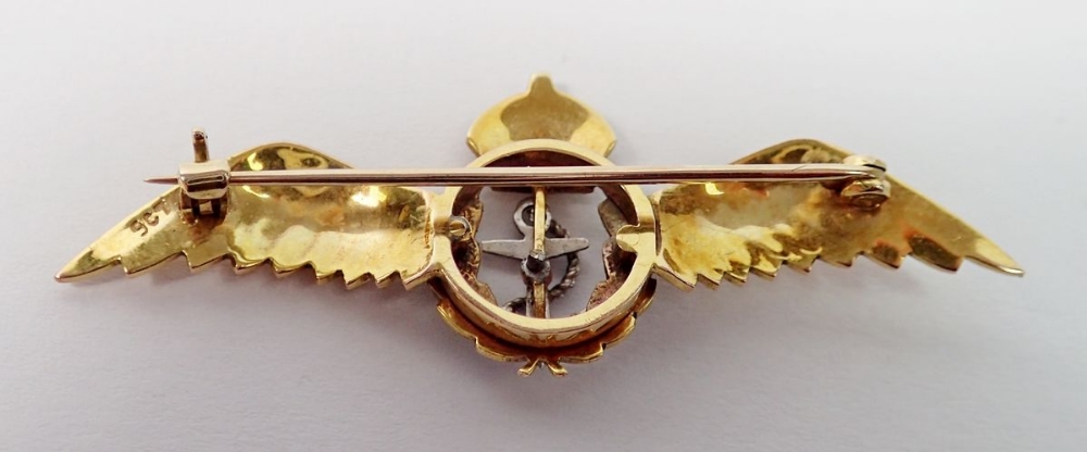 A Mappin and Webb 9 carat gold and enamel Royal Naval Air Service sweetheart brooch in fitted - Image 3 of 4