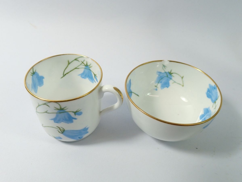 A Copeland bachelors chocolate pot, cup and saucer, milk jug and sugar all painted harebells, No. - Image 2 of 3