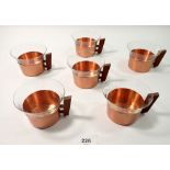 A set of six Danish copper and glass coffee cups, Wagenfeld Svensk