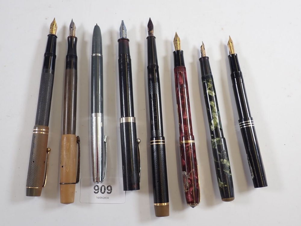 A group of eight fountain pens including Onolo, Platignum, Burnham, Sheaffer etc. (some velcro mount - Image 2 of 2