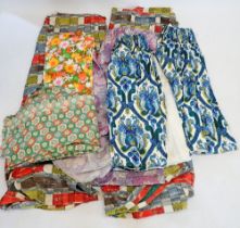 Three pairs of retro curtains together with other retro fabrics