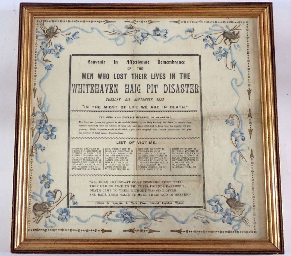 A watercolour on tissue paper with printed text 'Souvenir in affectionate remembrance of the men who