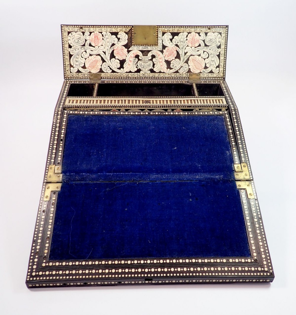 A 19th century Anglo Indian porcupine quill writing slope, the fully fitted interior with red and - Image 3 of 10