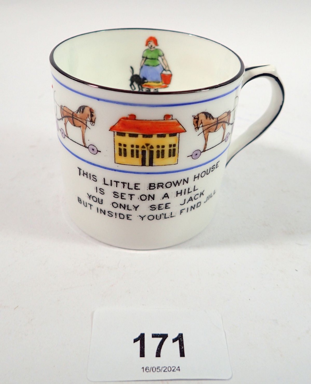 A 'Noah's Ark' porcelain childs mug by New Chelsea, Staffordshire