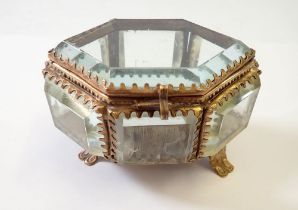 A Victorian glass and metal mounted jewellery casket, 9 x 6cm