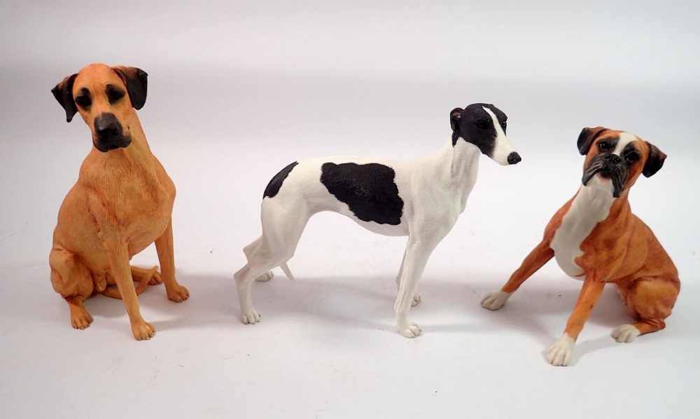 Three Border Fine Arts dogs - Boxer, Great Dane and Greyhound, 16cm tall