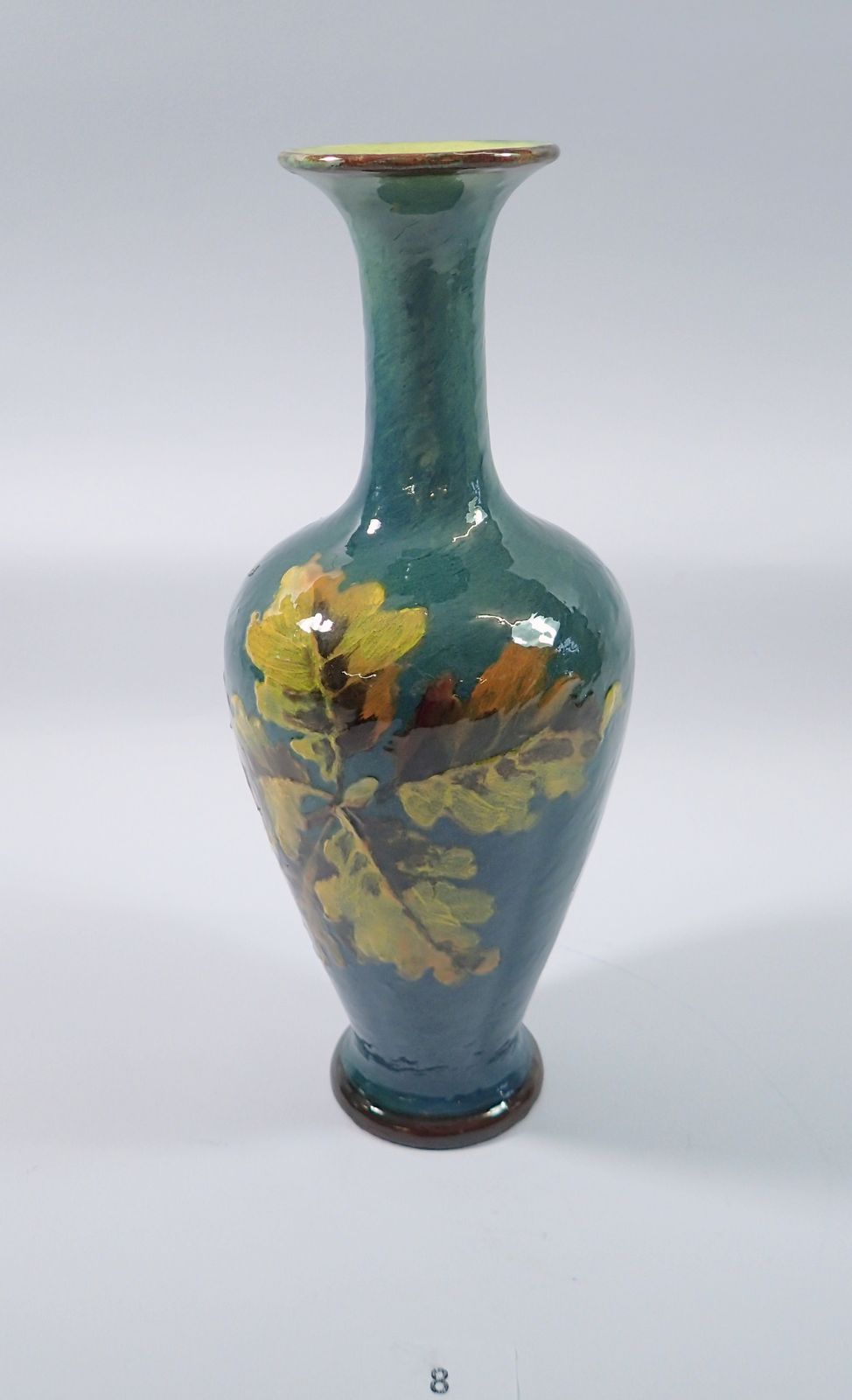 A Doulton Impasto vase painted oak leaves, 28cm tall by Lizzie Haughton