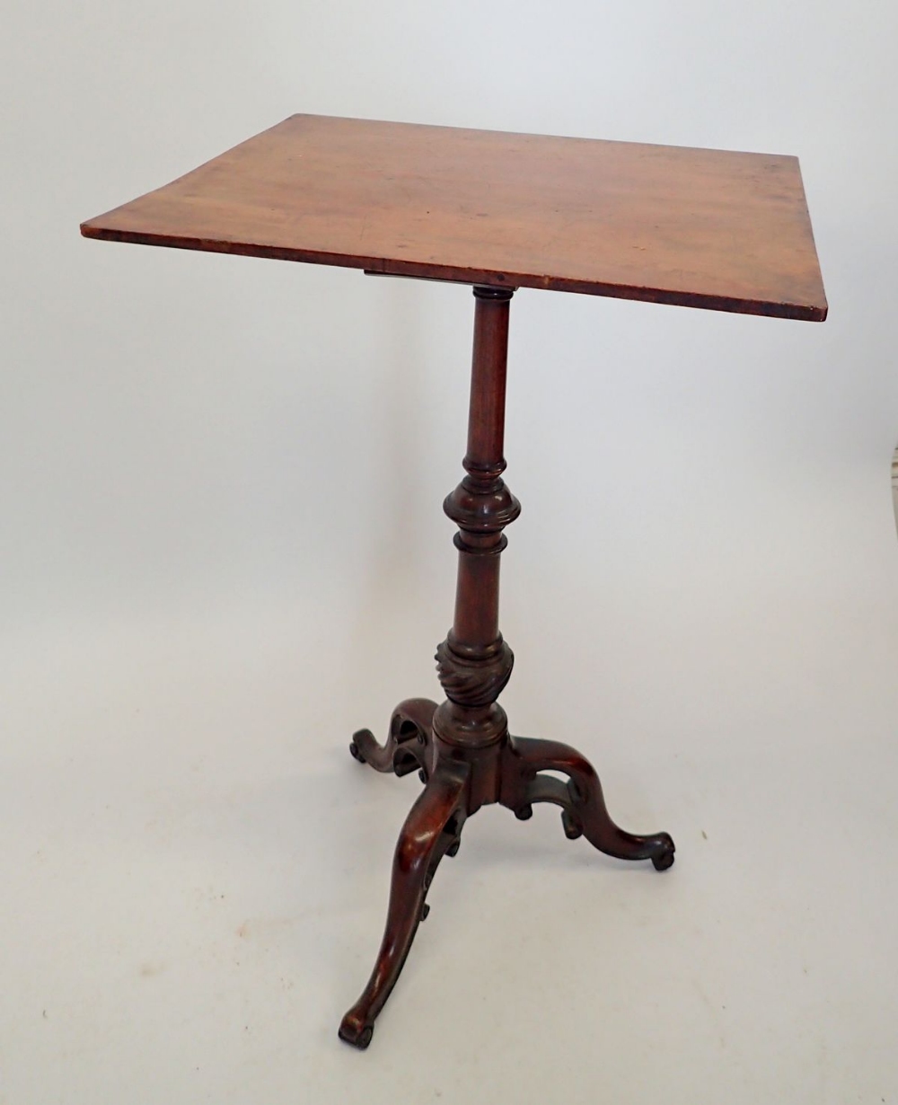 A Victorian mahogany occasional table on turned column and triple carved supports, 47.5 x 41cm