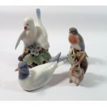 Three Copenhagen birds and a squirrel (small chip) to ear 6cm tall