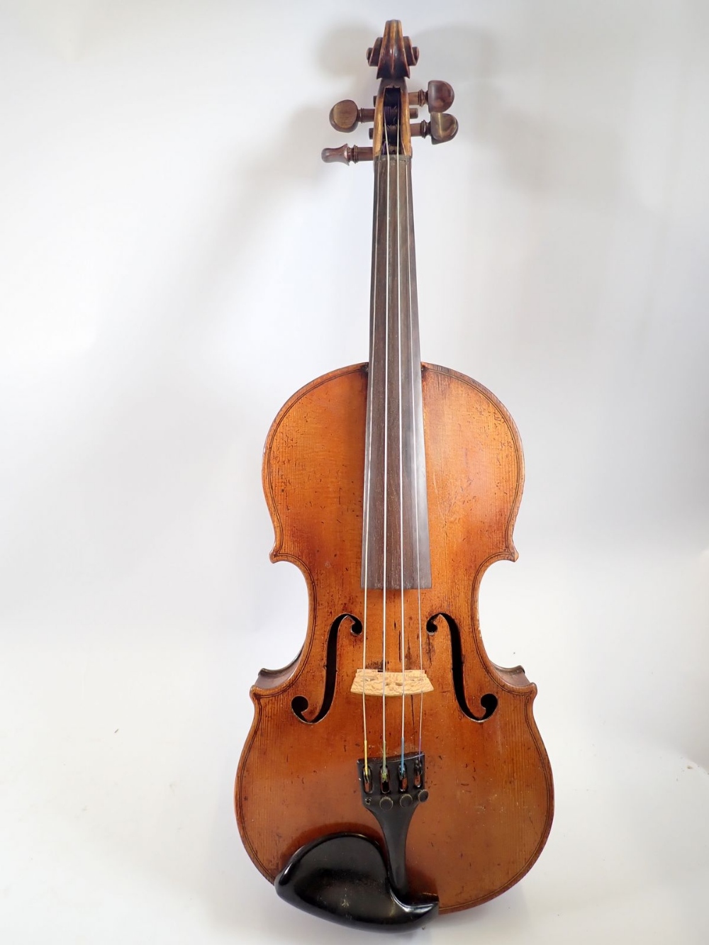 A 19th century Bohemian violin in the style of Gagliano 14" back with bow and case, the bow - Image 2 of 11