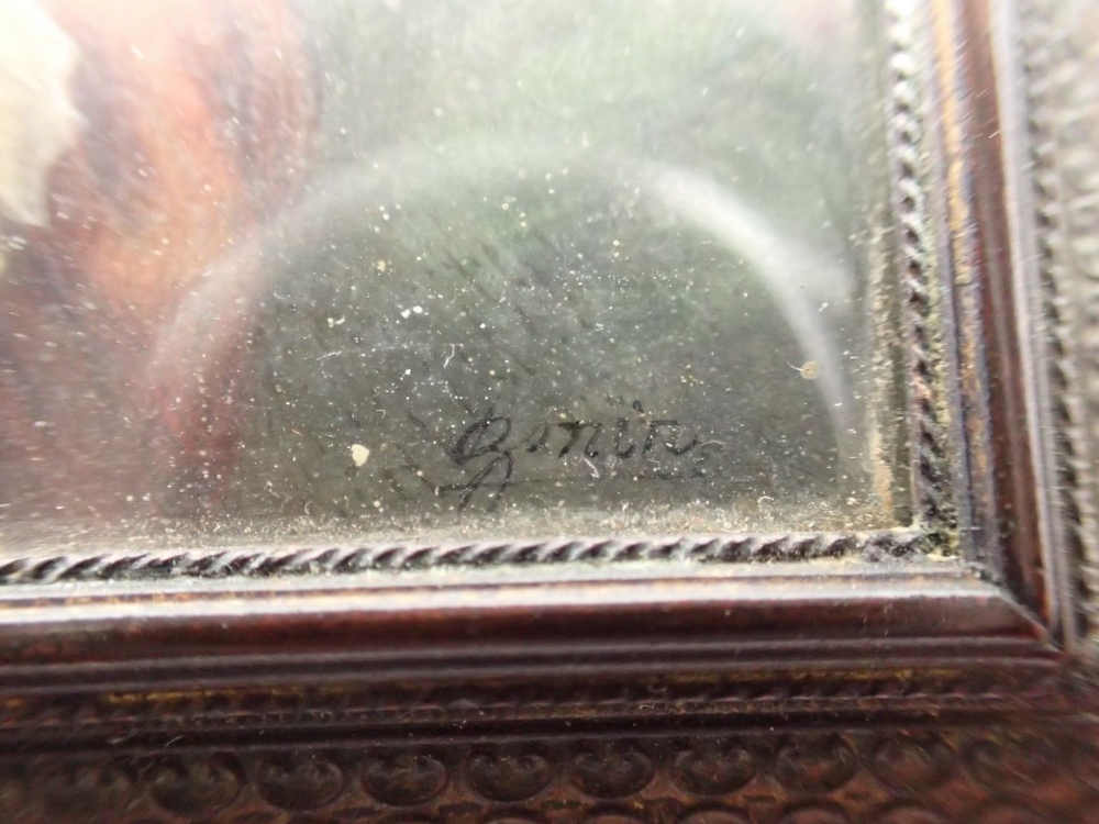 A 19th century painted on ivory miniature portrait of lady in the style of Gainsborough signed - Image 2 of 4