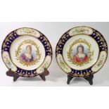 A pair of 19th century Sevres cabinet plates depicting Queen Anne of England and Duchess of Maine,