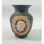 A Doulton Lambeth Silicon ware vase with commemorative portrait of Disraeli within border of