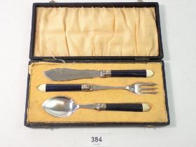 A silver plated high tea cutlery set including pickle fork, butter knife and jam spoon - boxed