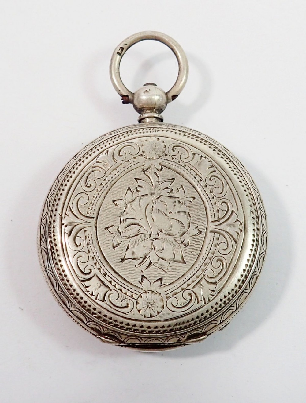 A silver Victorian fob watch with enamel dial - Image 2 of 2