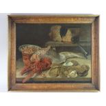 An oil on canvas still life seafood including lobster, oysters, prawns fish etc. with Kenulf Gallery