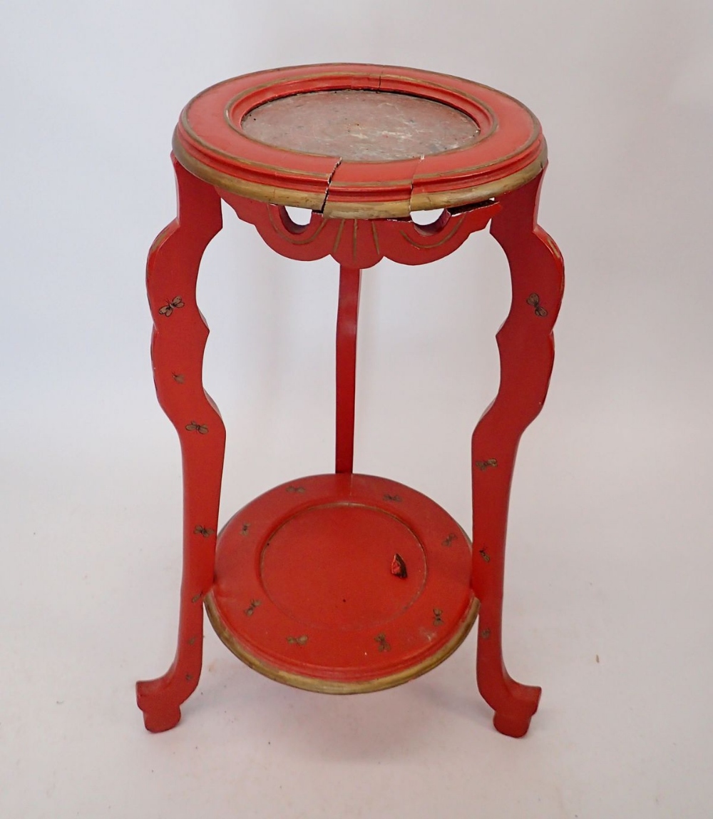 An oriental red lacquer plant stand, 73cm tall