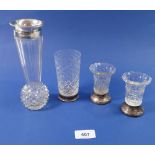 Three cut glass and silver mounted vases, London 1899 and Sheffield 1931 and another with Soviet