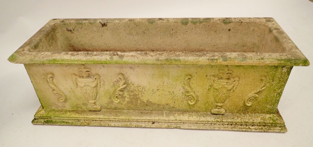 A pair of reconstituted stone garden troughs decorated classical motifs 63x23cm - Bild 2 aus 3