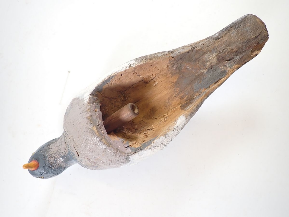 An unusual mounted mid 20th century 'perching' decoy pigeon, 52cm tall - Image 4 of 4