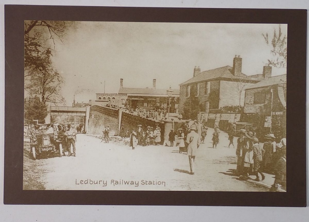 An old photograph of Ledbury station, unframed, 16 x 25.5cm