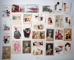 A collection of thirty two subject postcards including Mabel Lucie Attwell Glaxocard, Guiness and