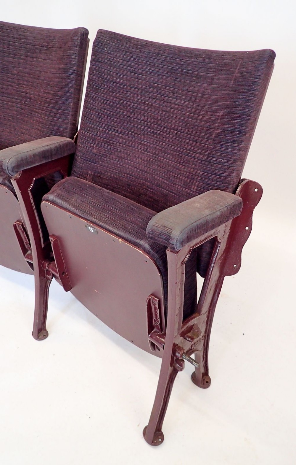 Two cast iron and upholstered theatre seats from Malvern Theatre - Image 5 of 7