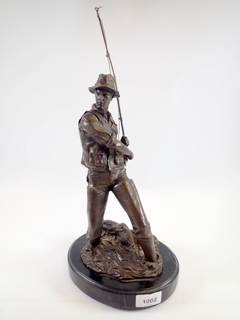 A bronze finish figure of a fisherman after Milo on marble base, 41cm tall - Image 2 of 3