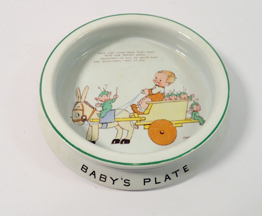 A Shelley baby plate with donkey and elves, 20cm diameter