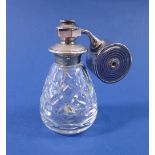 A sterling silver and cut glass atomiser, 9cm tall
