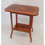 An Edwardian rosewood two tier occasional table with satinwood inlay, 60 x 38 x 71cm