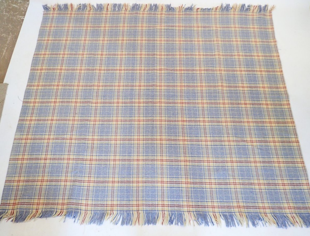 A vintage Welsh blue tartan blanket 214 x 182cm