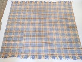 A vintage Welsh blue tartan blanket 214 x 182cm