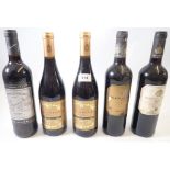 Five various bottles of Rioja wine including Baron de Barbon, Martinez Bujanda and Los Hermanos