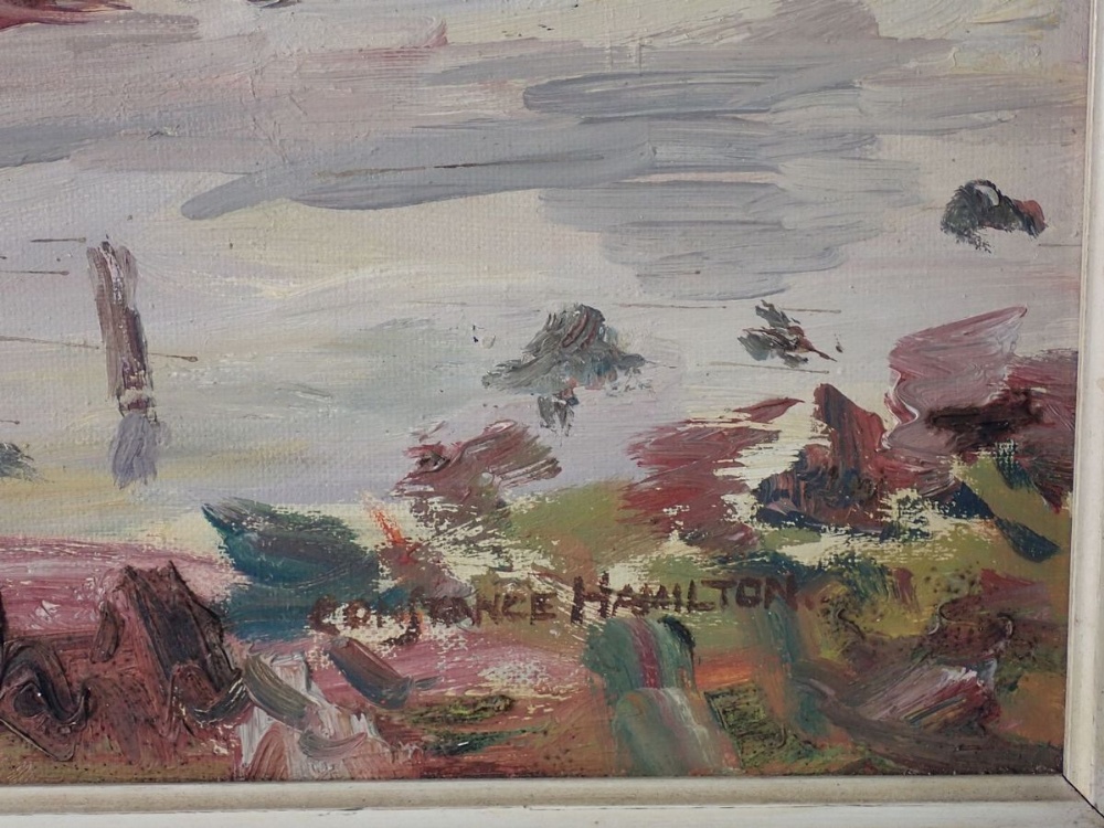 Constance Hamilton - oil on board lake scene with surrounding hills, 38 x 49cm - Image 2 of 2