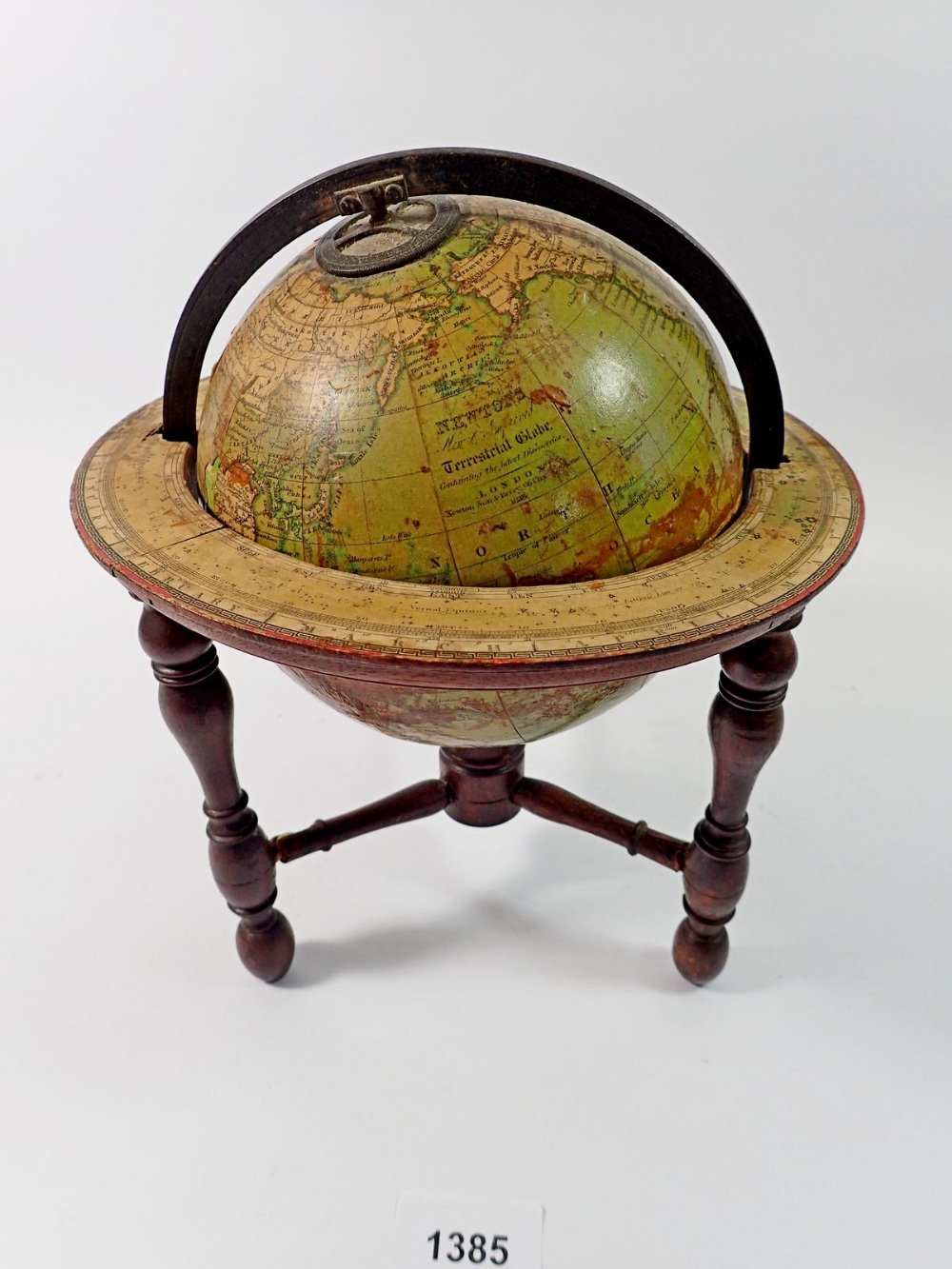 A Newtons new and improved terrestrial 5" globe containing the latest discoveries 1838 with outer