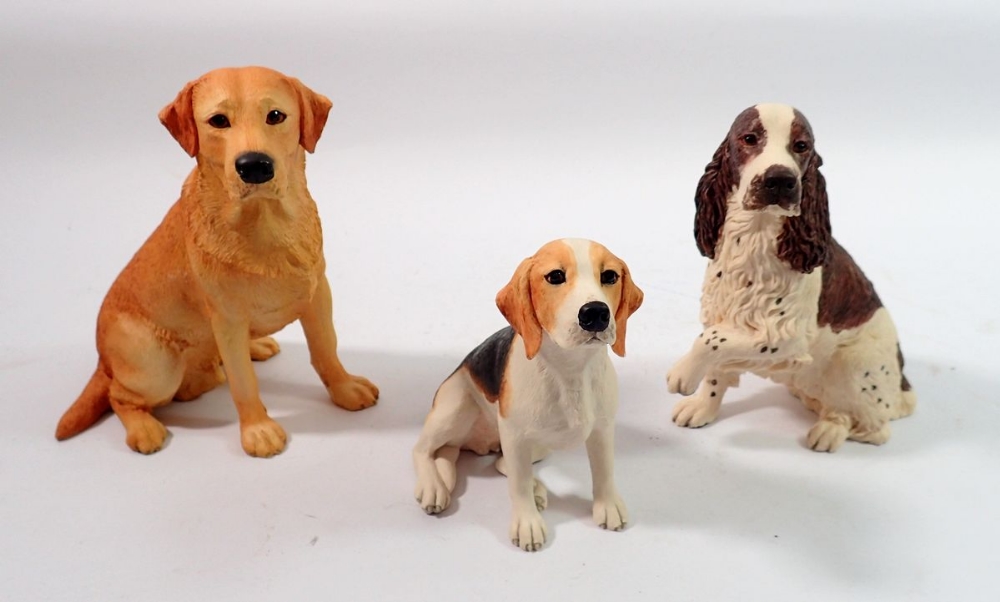 Three Border Fine Arts dogs - Beagle, Springer Spaniel and Labrador, 14cm tall