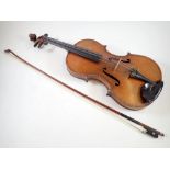 A 19th century Bohemian petite viola, 14 1/4" back and bow, cased