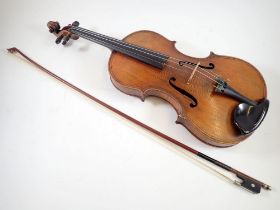 A 19th century Bohemian petite viola, 14 1/4" back and bow, cased