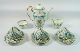 An Adderley coffee set 'Lowestoft' comprising coffee pot, jug, sugar and six cups and saucers