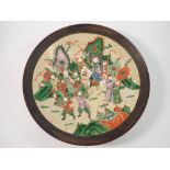 A Japanese large crackle glaze charger decorated figures, 36cm diameter