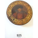A 19th century paper mache snuff box with continental portrait of a gentleman