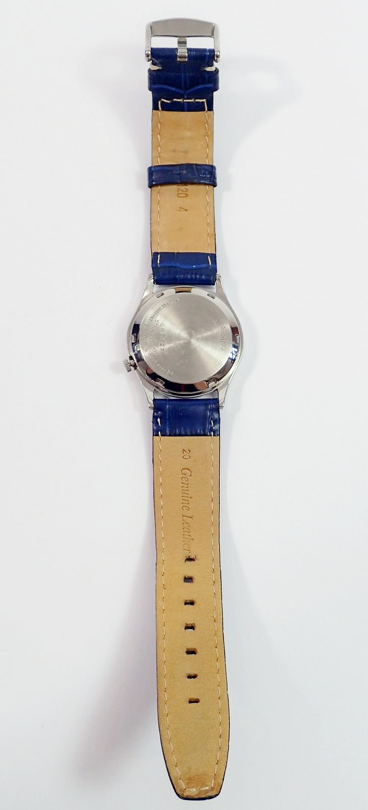 A Seiko 5 gents automatic wristwatch with yellow dial and blue leather strap - Image 2 of 2