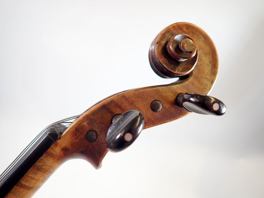 A 19th century Bohemian petite viola, 14 1/4" back and bow, cased - Image 8 of 14